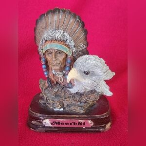 VTG Native American Style Figurine, Native Indian Chief W. Eagle, Marked MRH, 5"